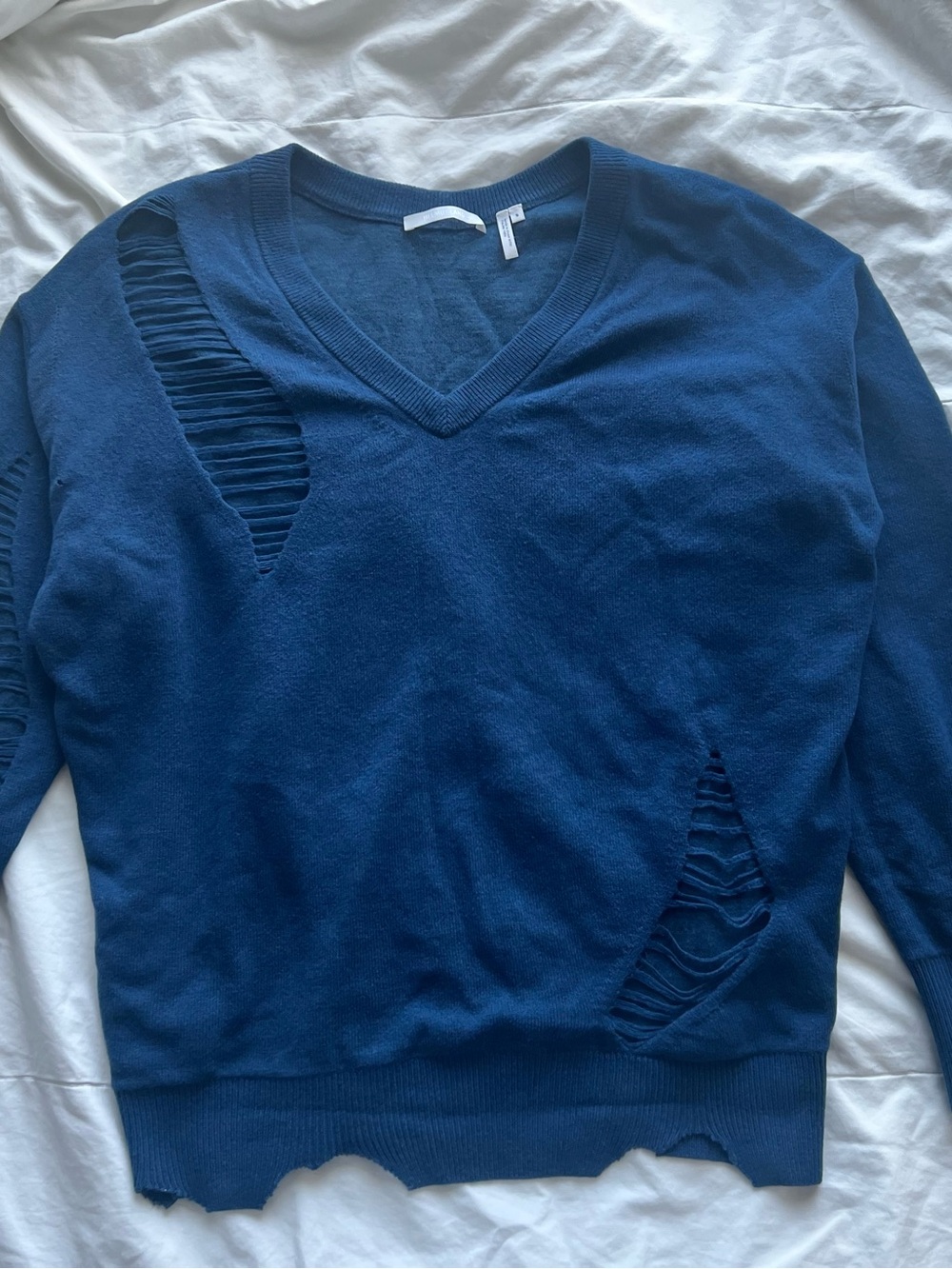 Helmut Lang 100% Wool Distressed V-Neck Sweater